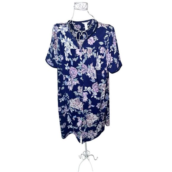 Beautiful Rare Vintage ADONNA SLEEPWEAR Floral Housecoat Lounge Dress Robe Snap - Picture 1 of 11